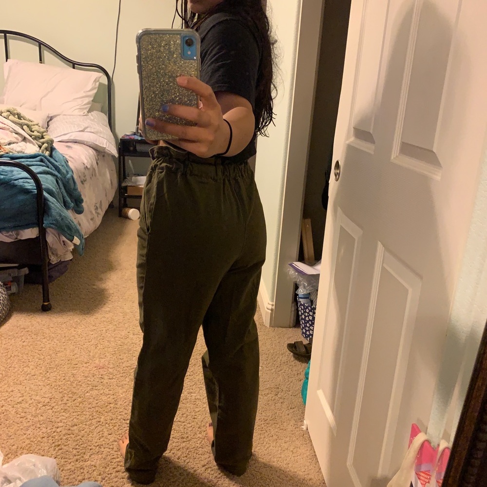 Green Cargo Straight Leg Pants Cinch Waist Size S